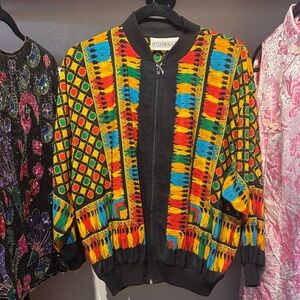Vintage Peter Popovitch Colorful Novelty Lightweight Bomber Jacket